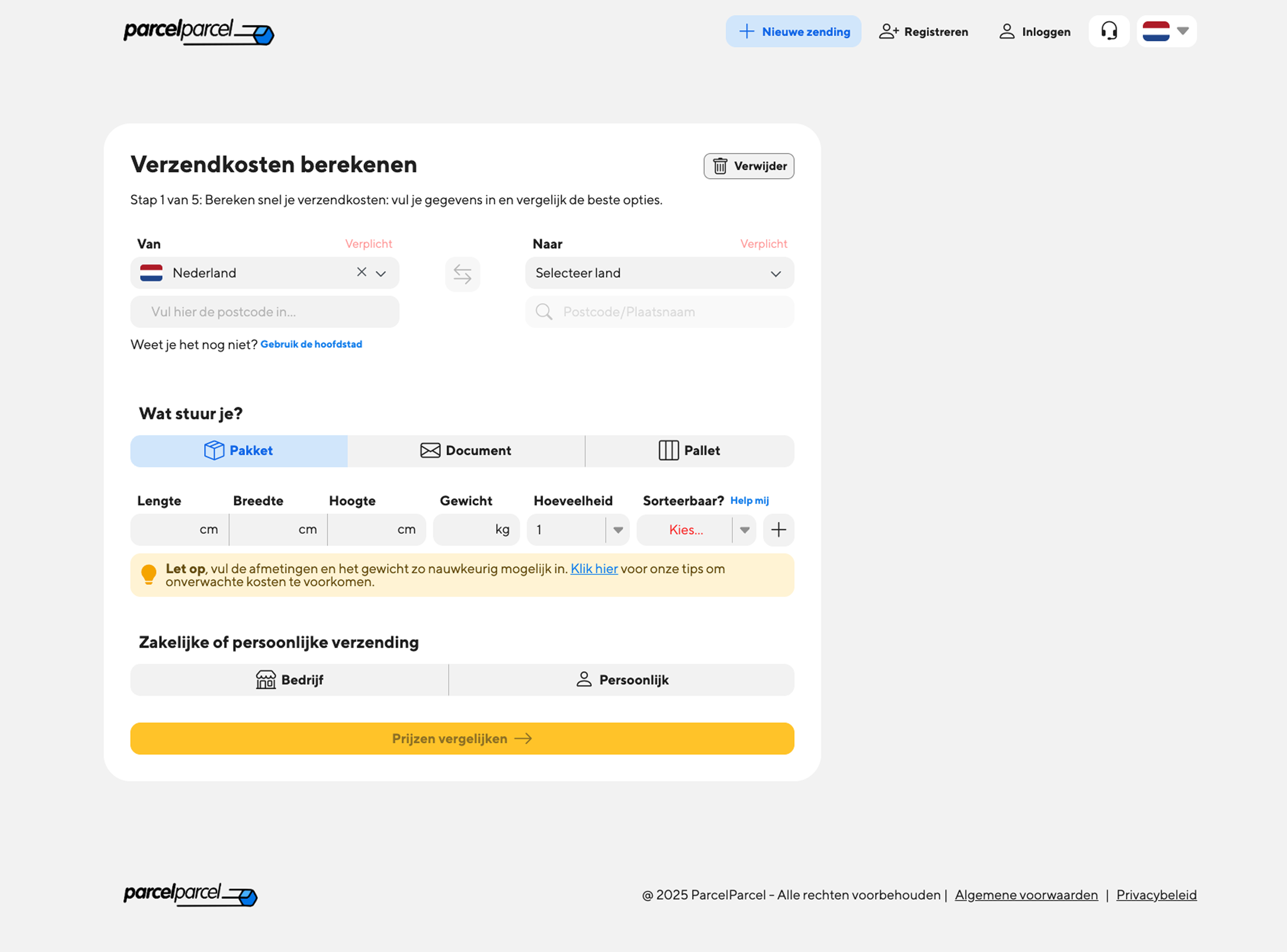 Verzendcalculator afbeelding